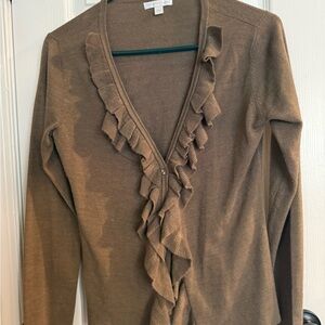 Ruffled Brown Cardigan Sweater